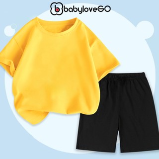 Đồ bộ bé trai áo thun quần short trơn BabyloveGO chất liệu cotton sợi thoáng mát co giãn cho trẻ từ 8-38kg