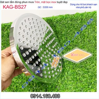 Bát sen tắm đứng tròn 20x20 cm KAG-BS27, đầu sen phun mưa màu inox bóng tia nước mạnh phun đều sử dụng tốt