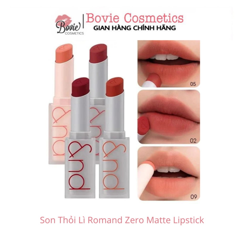 Son thỏi Romand Zero Gram Matte Lipstick 3g full màu