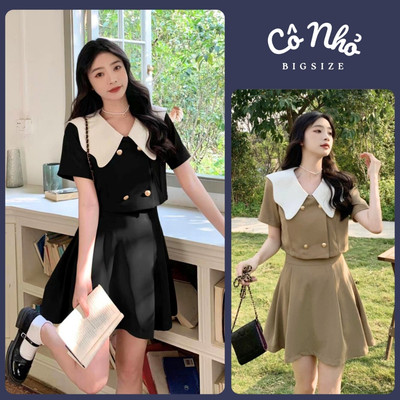 Set Váy Ngắn Tiểu Thư Áo Croptop Kèm Chân Váy Ngắn Có Bảo Hộ Vải Cotton Lạnh CÓ BIGSIZE SET829