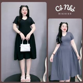 Đầm suông dáng xòe nữ có bigsize cổ tim tay ngắn lật lai vải gân tăm tôn dáng G660