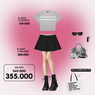  Mua 1 Áo Jisoo Xám và 1 Chân váy Jenny Đen Sọc Kill System