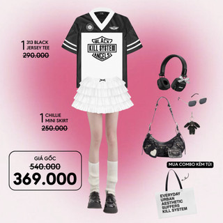  Mua 1 Áo Jersey Oversize 313 Đen và 1 Chân váy voan Chillie Kill System