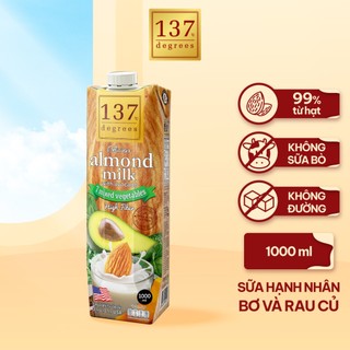 [MUA 1 THÙNG 1L DATE T11.2024 TẶNG 3 GÓI HẠT (ĐIỀU + HẠNH NHÂN + MẮC CA)] Sữa hạt Hạnh nhân Bơ và Rau củ 137 Degrees
