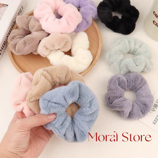 Dây buộc tóc, dây chun cột tóc vải lông mềm mại phong cách hàn quốc, dây cột tóc phủ lông trơn cỡ lớn màu pastel