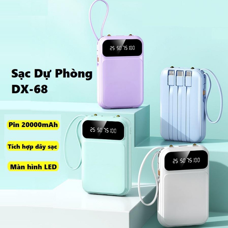 Pin sạc dư phòng cao cấp 20000mah 10000mah sạc nhanh pin mini dung lượng lớn có sẵn nhiều dây sạc với màn hình led