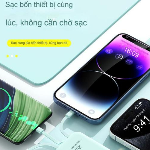 Pin sạc dư phòng cao cấp 20000mah 10000mah sạc nhanh pin mini dung lượng lớn có sẵn nhiều dây sạc với màn hình led