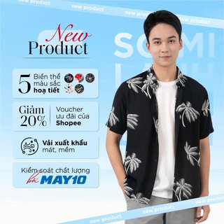 Áo sơ mi nam cộc tay Generos 010124035MF áo sơ mi lanh hoạ tiết đi biển phom Regular mềm mịn thoải mái
