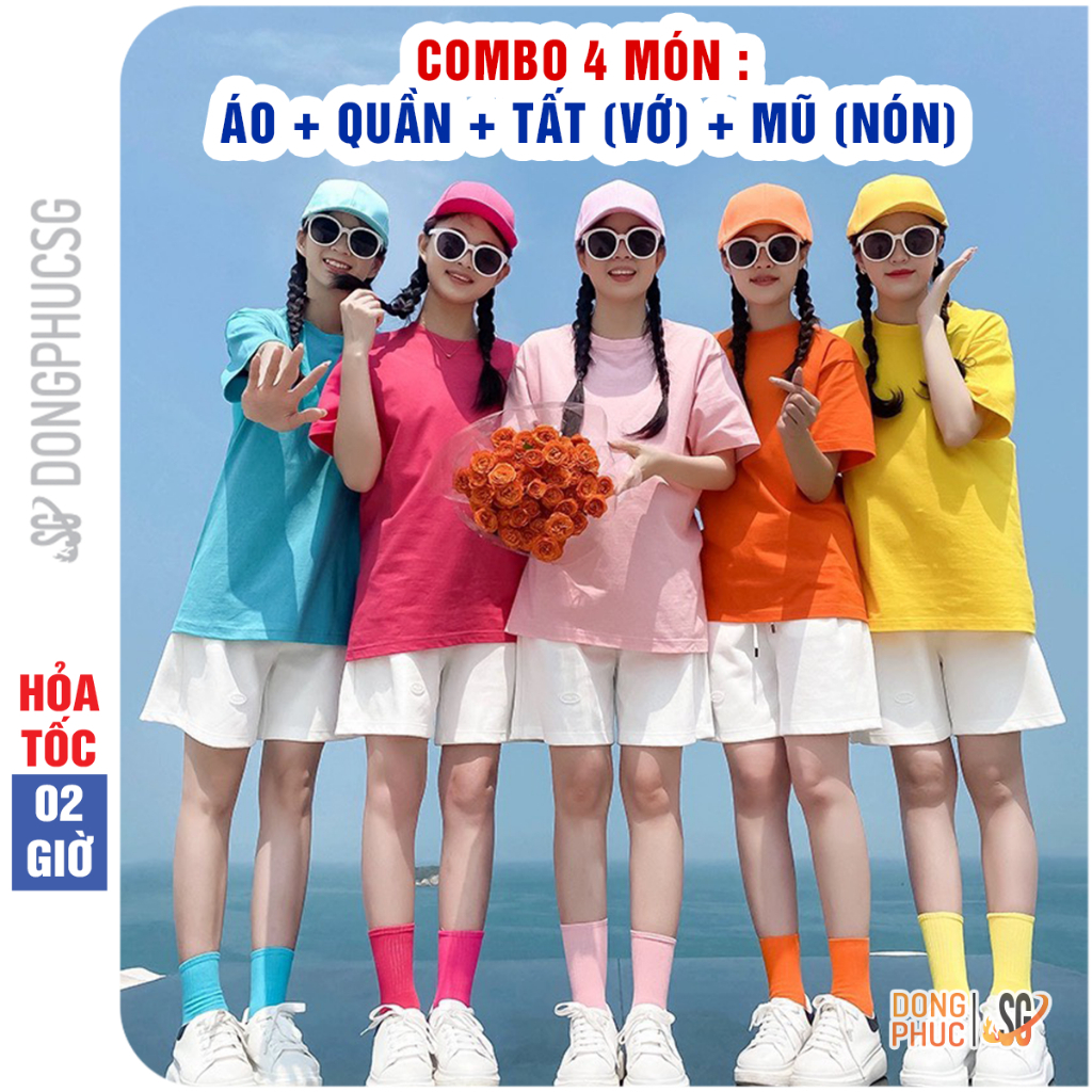 Set đi biển gồm áo quần mũ (nón) tất (vớ) nhiều màu thun dày dặn cho hội nhóm nữ CSM2 DONGPHUCSG