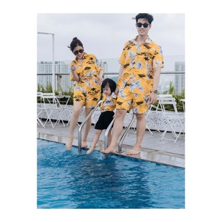 Áo sơ mi đi biển thời trang H9UNIFORM họa tiết vàng hoa trắng form rộng thoải mái hình ảnh sắc nét