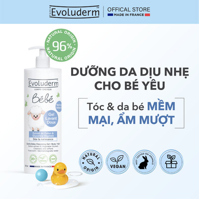 Sữa tắm, gội dạng gel dịu nhẹ, an toàn cho bé Evoluderm 500ml