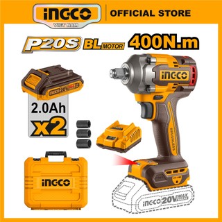Máy siết bulong 400nm ingco ciwli2040 pin 20v motor không chổi than kèm 3 khẩu bulong 17,19,21mm