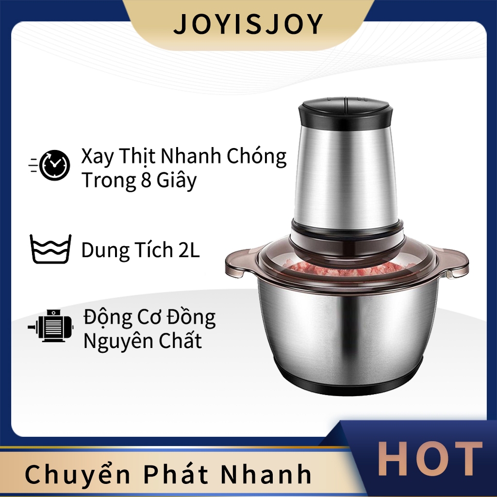 Máy xay thịt lít - Hàng chính hãng, 4 lưỡi dao, cối thủy tinh cao cấp, 2 cấp độ xay Máy xay thịt cối inox máy xay đa