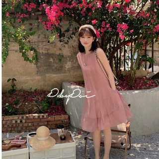 [TT06-váy phom dài 82cm] Váy babydoll ba lỗ sát nách cổ tròn xếp li gấu bồng phom thụng phong cách Uzzlang Hàn Quốc