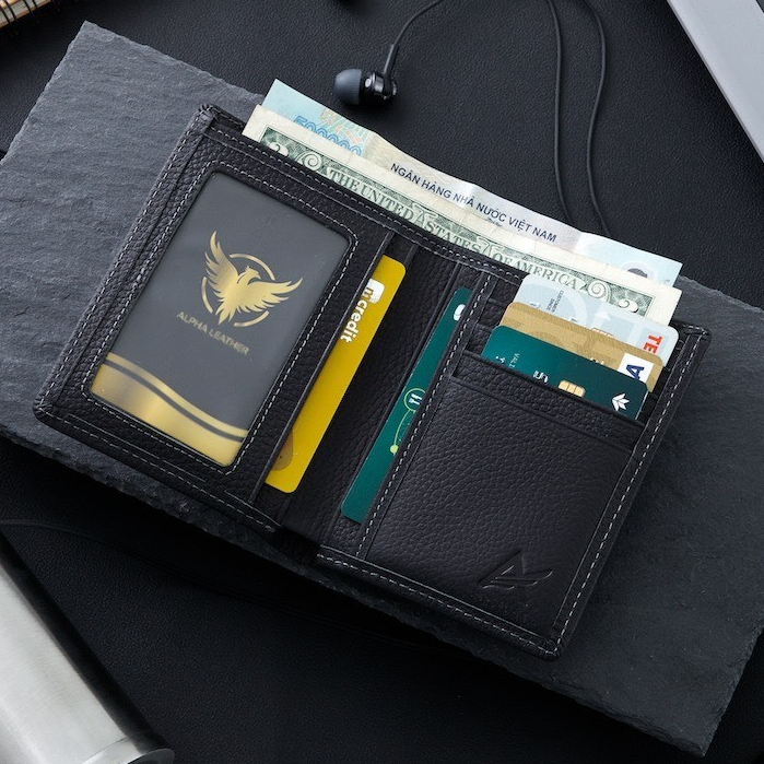 Ví Nam Dáng Đứng ( Có Khắc Tên ) - Bóp Ví Da Bò Mehio Cao Cấp Tặng Kèm Hộp Và Túi Xách Làm Quà.