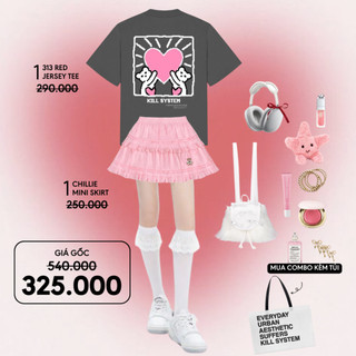  Mua 1 Áo Sarang Tee Xám và 1 Chân váy Mochi Hồng Kill System