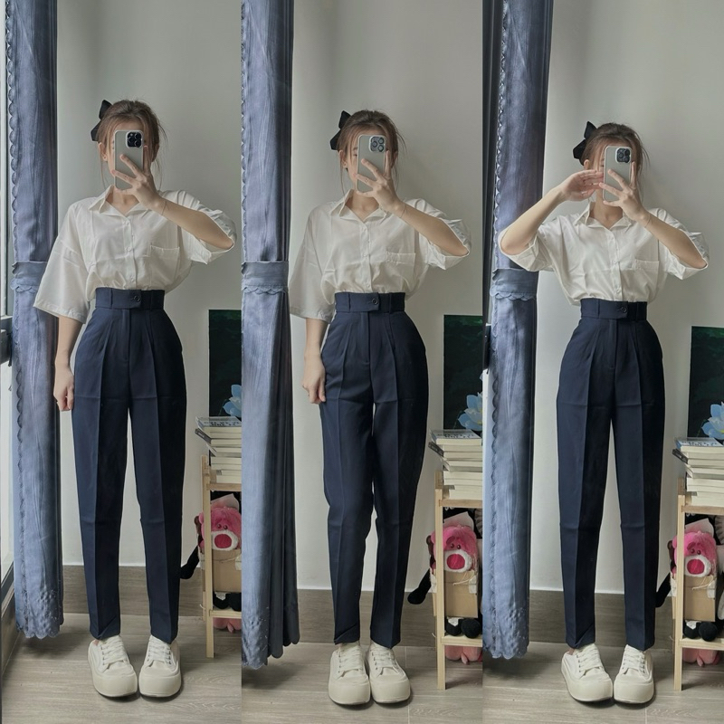 [Mã XĐ8] Quần Tây Xanh Đen Nút Cài Lệch