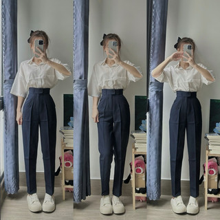 Quần tây xanh đen nút cài lệch