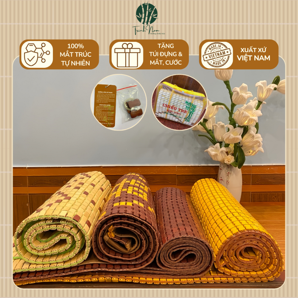 Chiếu trúc - tre hạt Việt Nam đủ kích thước ,trúc tự nhiên, giúp tuần hoàn máu tốt ( các kích thước 