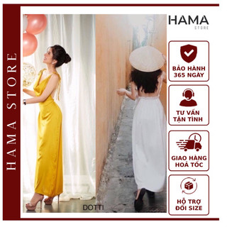 ANH THAT- ĐẦM MAXI CỔ ĐỔ HARA hai dây chất lụa lở lưng ( hàng thiết kế)