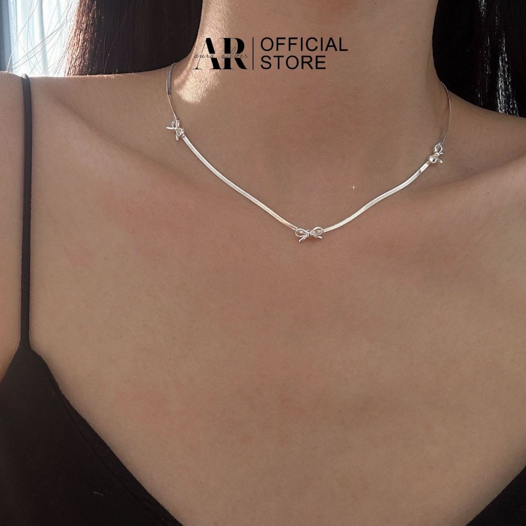 Vòng cổ Chocker bạc 925 dây chuyền kiểu nơ-Aura Silver-DC48