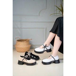 Giày Cao Gót Oxford 5cm Quai Ngang Phối Nơ Pixie E278