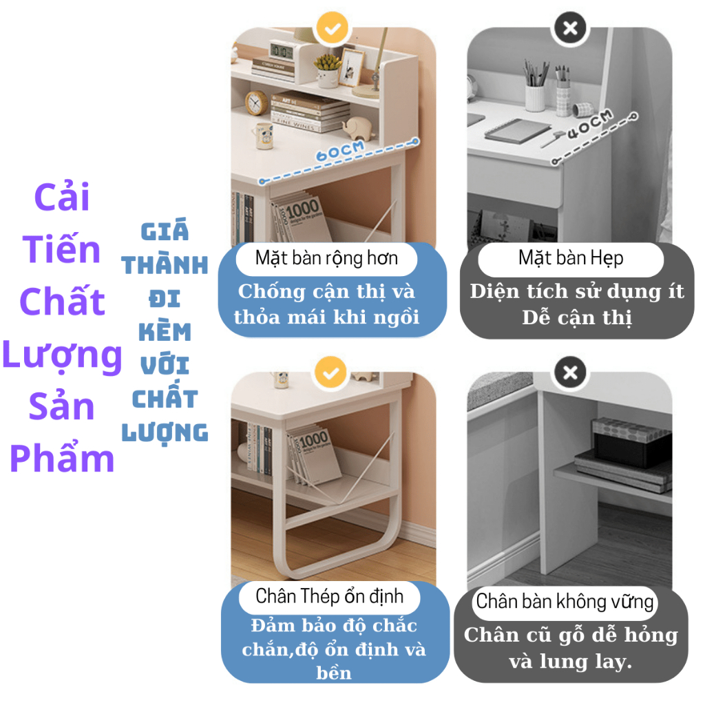 Bàn học, Bàn làm việc kệ gỗ, bàn học sinh nhỏ có kệ sách để bàn, chân sắt sơn tĩnh điện 2 lớp, mặt bàn gỗ mdf 15mm | BigBuy360 - bigbuy360.vn