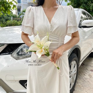 HOA CƯỚI CẦM TAY CÔ DÂU HOA TULIP TRẮNG HOA CALLA LILY ĐIỂM BABY GIÁ RẺ