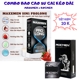 Bao Cao Su Gân Gai Gai Rocmen Đen  + Maxxmen Prolong hộp 12 cái, kéo dài thời gian quan hệ, chống xuất tinh sớm