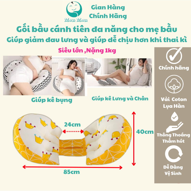 Gối bầu cánh tiên cao cấp - gối ôm mẹ bầu giảm đau lưng ngủ ngon giấc( Loại Lớn nặng 1kg)