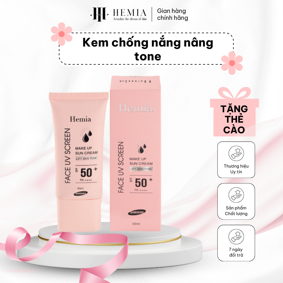 Kem chống nắng Hemia nâng tone trắng da kiềm dầu cho da dầu mụn da khô da nhạy cảm nhập khẩu chính hãng Hàn Quốc 50ml