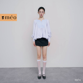 Áo Kiểu Sana Méo shop thiết kế, aops babydol kẻ xanh tay bồng xinh xắn