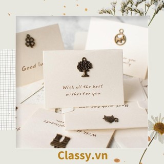 Thiệp Cổ điển Vintage Classy gắn hình 3D, giấy art sang trọng kèm phong bì màu trắng Q254