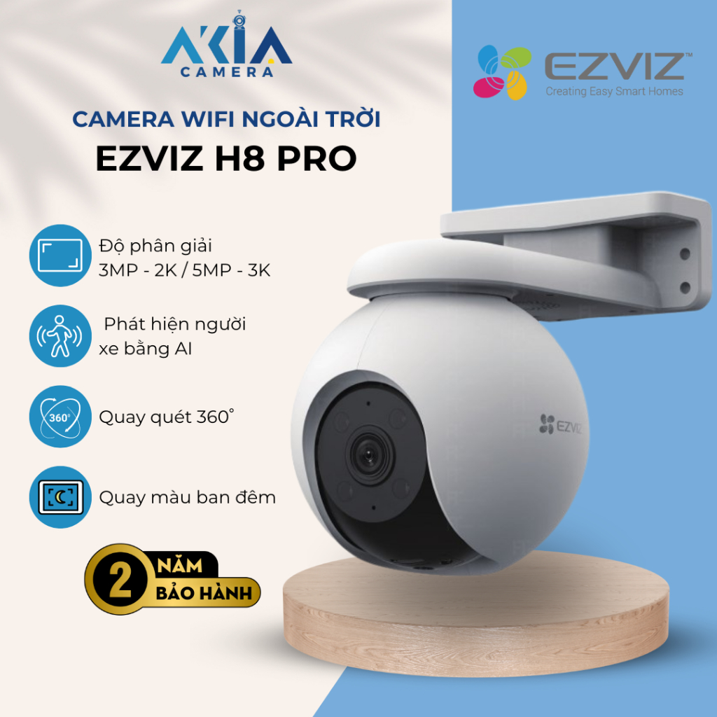 Camera WiFi EZVIZ H8 Pro 5MP/H8 3MP Siêu Nét - Đàm thoại 2 chiều - Xoay 360 độ - Báo động chống trộm