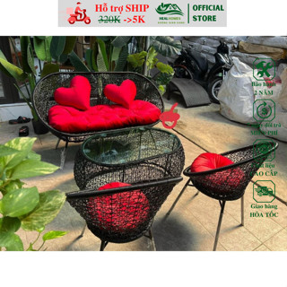 Bộ đầy đủ bàn ghế sân vườn HEALHOMES giả mây lõi thép cao cấp dùng sân vườn quán cafe sang trọng