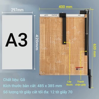 Bàn cắt giấy gỗ A3, A4 loại mới có thước, nhẹ cắt ổn định hơn