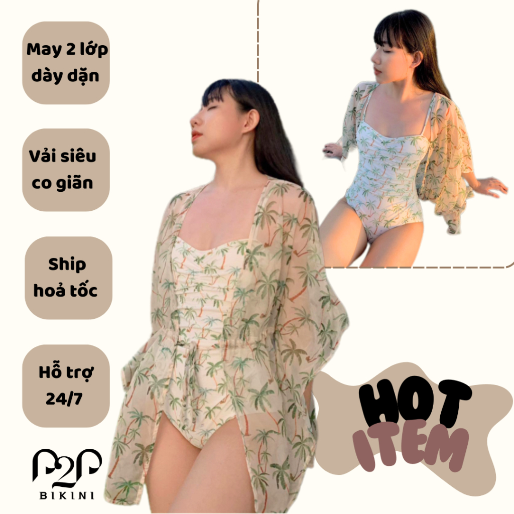 Bikini Nữ một mảnh hai dây basic hoạ tiết cây dừa - P2P BIKINI