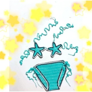 Bikini len handmade sao biển cho bé nhiều màu, đồ đi biển đồ bơi len cho bé đi biển đi bơi chụp hình