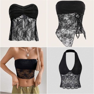 Reny top - áo croptop quây ngang ngực vải ren y2k