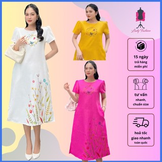 [HCM] DA120 Đầm suôn chữ A phối họa tiết in giả thêu thanh lịch - XƯỞNG THỜI TRANG LADY