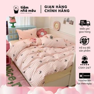 Bộ Chăn Ga Gối Cotton Living Cotton 100% Mềm Vỏ Chăn Drap Bao Gối Cute Cao Cấp Mới Nhất Tiệm Nhà Mêu