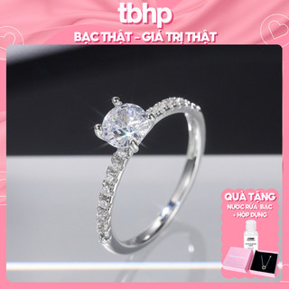 Nhẫn bạc nữ 925 TBHP 1 hàng đá đính đá chủ 4 li Classic s925 Silver Ring - Mã TSJN08