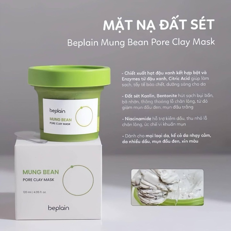 MẶT NẠ ĐẤT SÉT ĐẬU XANH BEPLAIN 120gr