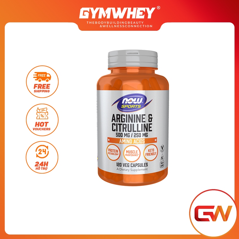 NOW ARGININE & CITRULLINE 500MG / 250MG Tăng Cường Sức Khỏe Miễn Dịch, Hỗ Trợ Xây Dựng và Phục Hồi Cơ 120 viên
