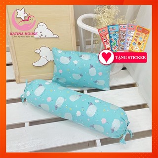 Bộ gối nằm và gối ôm cho bé gòn lông vũ, vải Cotton Satin Hàn Quốc êm mềm mát, giúp bé ngủ sâu ngủ ngon