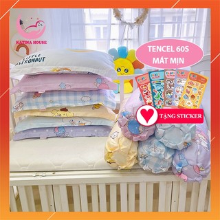 Trọn bộ gối nằm gối ôm cho bé vải tencel 60s, gòn lông vũ nhân tạo mềm mượt mát lạnh