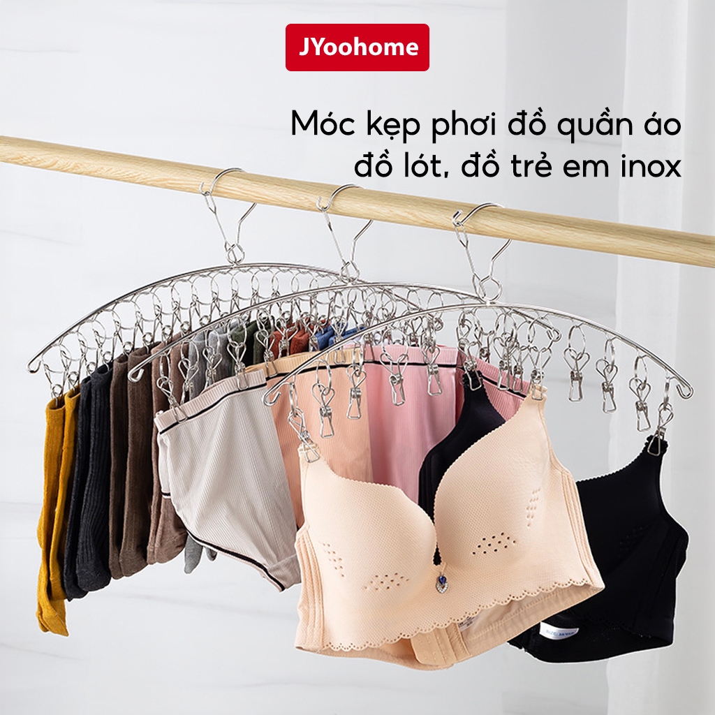 Móc treo quần áo kẹp phơi đồ JYoohome inox 304 không gỉ 10 kẹp, Móc inox treo đồ em bé tất vớ đồ lót