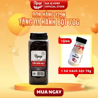 Tiêu Đen Hạt Tự Nhiên Vipep Hũ Nhựa 500g - Gia vị Vipep