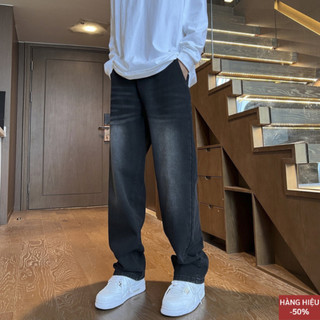 Quần jean đen nam HELLOYOU dáng baggy suông rộng mầu đen wash smoke phong cách RETRO - JW02