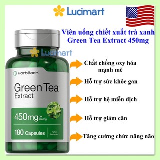 Viên uống chiết xuất trà xanh Green Tea Extract 450mg - Horbaach hũ 180 viên